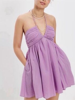 AE-Halter Babydoll Mini Dress in Lavender